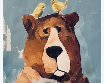 Bear and Birds Art Print: Colorado Wildlife Wall Decor
