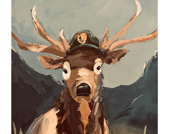 Impresión artística de alce de 16x20 pulgadas del Parque Nacional de las Montañas Rocosas