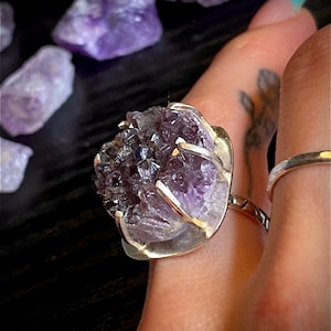 Purple Passion Amethyst Druzy Chunky Statement Ring Size 7.5