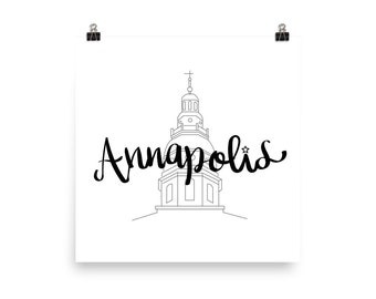 Hand Lettered Annapolis Maryland Digital Download, Maryland State House, USNA, US Naval Academy, Navy, Marines, Sailing, Midshipman, Yacht