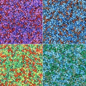 Maker Matter Luminous Mix Bead Bundle Miyuki 11/0 Delica Seed Bead - Lila, Blau, Gelb, Grün, 4 Tubes von 7,2 Gramm