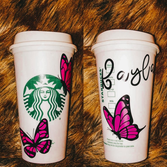 Rosa Schmetterling Starbucks Tasse personalisierte Namen - Etsy Schweiz