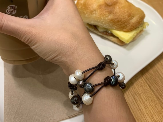 Leather Double-Wrap Bracelet with Freshwater Pearls