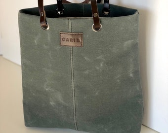 Olive Green Canvas Tote Bag | Waxed Canvas Tote | Canvas Tote Bag | Large bag | Handmade