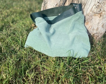 Green Leather Shoulder Bag | Mint Fabric Shoulder Bag | Leather Bag| Handmade