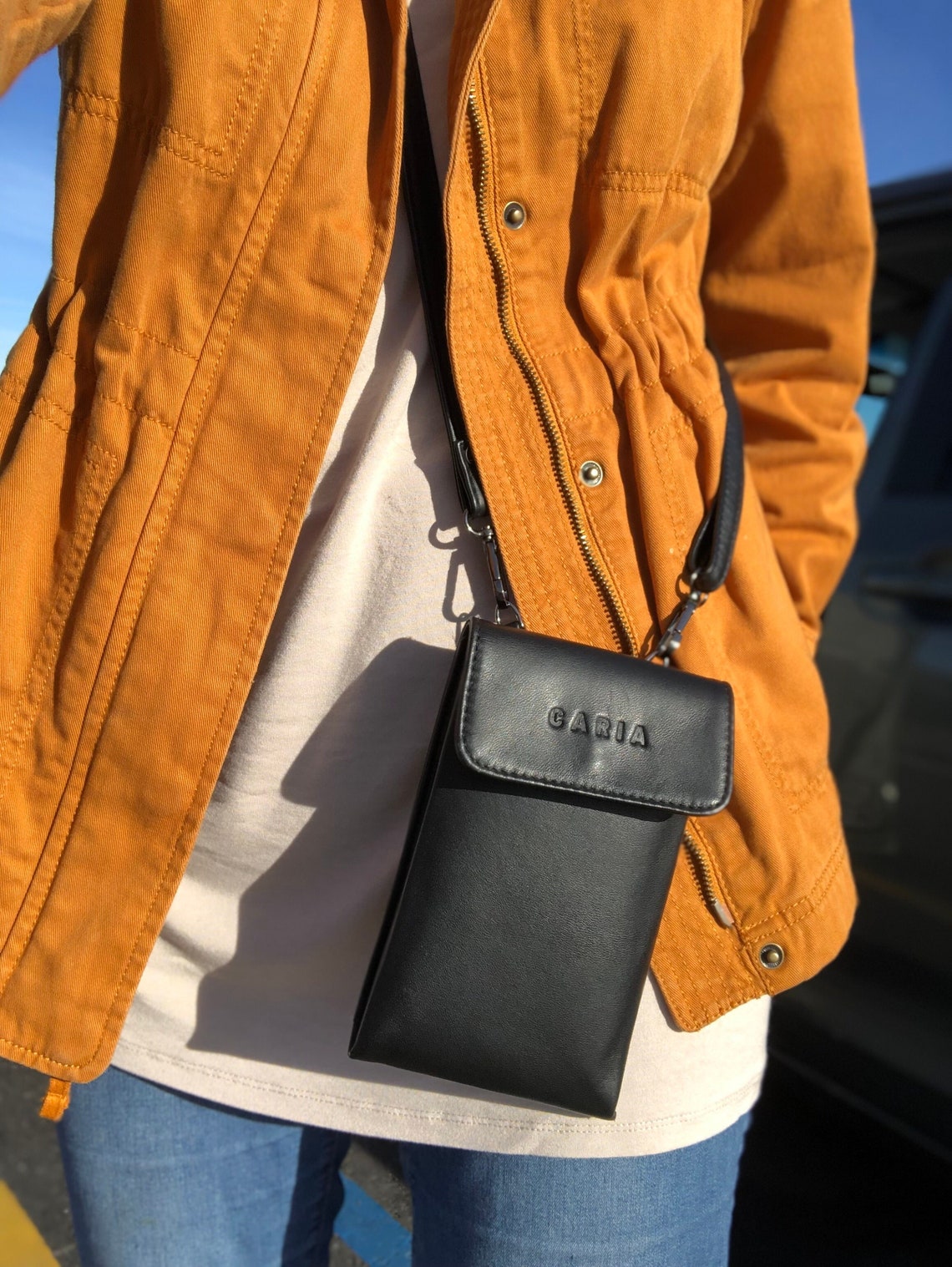 Genuine Leather Crossbody Phone Bag With Adjustable Strap and Etsy