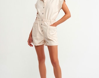 Utility Short Sleeve Romper | 100% Cotton