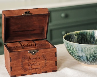 Recipe box and cards minimalist wedding, Personalized recipe box 5x7, Custom recipe box, Wooden recipe box with dividers, Family recipe box