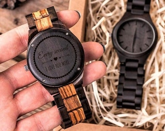 Montre en bois personnalisée, montre en bois mens, montre en bois pour hommes, montre gravée pour mari, montres en bois gravées, montre en bois personnalisée