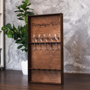 Champagne Flute Wall Display, Wedding Champagne Holder, Wooden Champagne Stand, Party Drink Wall, Custom Champagne Flute Rack
