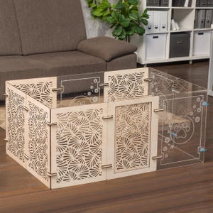 Wooden dog playpen, Large pet playpen, Indoor dog fence, Dog crate furniture, Dog crate with door, Dog play gate, Freestanding dog gate