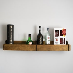 Wooden bar shelf, Whiskey barrel stave shelf, Bottle rack, Wine shelf wall, Wall mounted hanging rack, Whiskey holder, Unique bourbon gifts