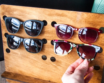 Sunglasses display stand, Sunglasses holder, Sunglasses stand, Wood sunglass holder, Sunglasses organizer case,