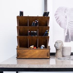 Marker storage for desk,Marker organizer for desk,Marker rack,Wood marker holder,Copic marker holder,Vertical marker stand,Desktop organizer