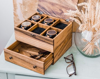 Watch box for men personalized, Watch box with drawer, Watch box and sunglasses