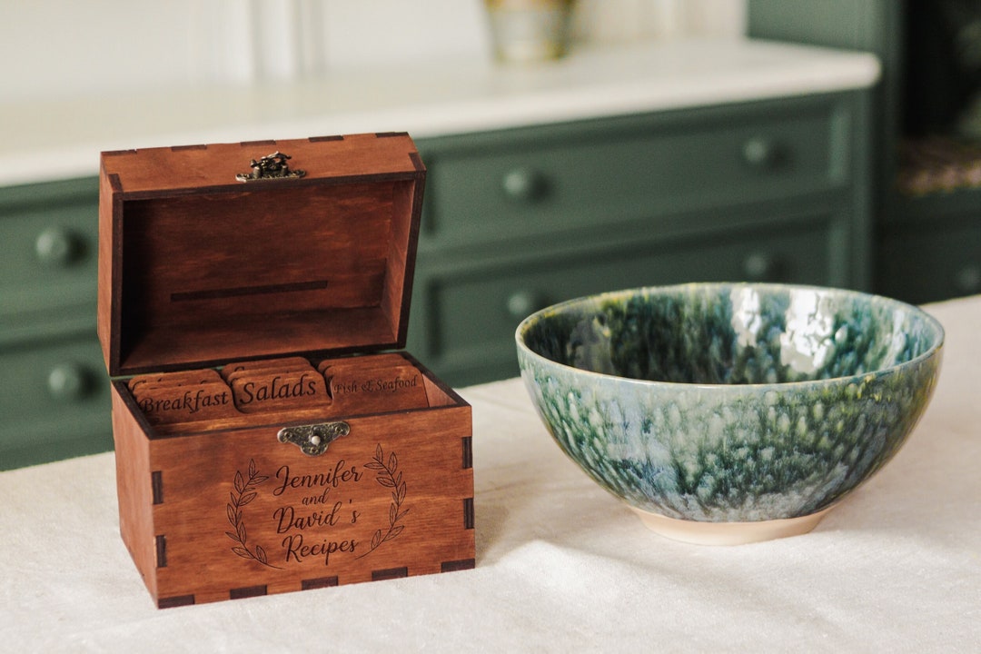 Recipe Box and Cards Minimalist Wedding, Personalized Recipe Box 5x7