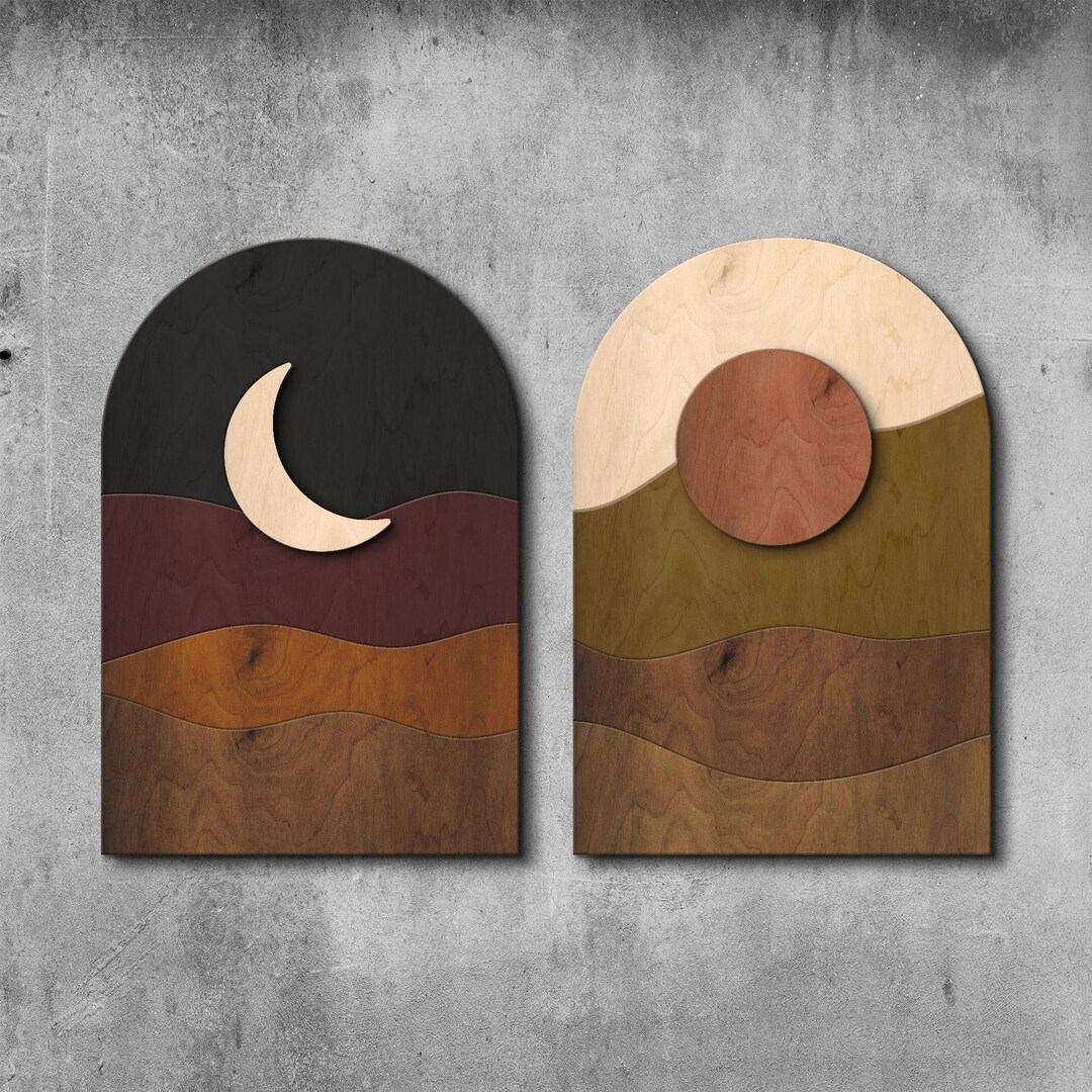 Sun Moon Wood Decor, Wood Wall Art Set of 2,sun and Moon Wooden Wall ...