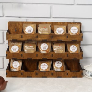 Tea Bag Holder Organizer | Kitchen Organization Desk Storage Station | Wooden Tea Bag Organizer | Stackable Tea Bag Holder Box Containers Package Rack Shelf for Office Kitchen Cabinet Pantry