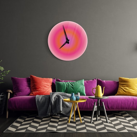 Aura art clock, Gradient color clock, Unusual wall clock, Retro wall clock, Ombre art clock,Abstract wall clock,Zen wall clock,Acrylic clock