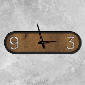 Oblong wall clock, Wall clock long oval, Large wooden wall clock, Wall clock modern, Unique wall clock , Horizontal oblong wall clock