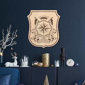 Écusson familial personnalisé, armoiries personnalisées, bouclier familial, armoiries en bois, écusson familial gravé, écusson familial, cadeau écusson familial