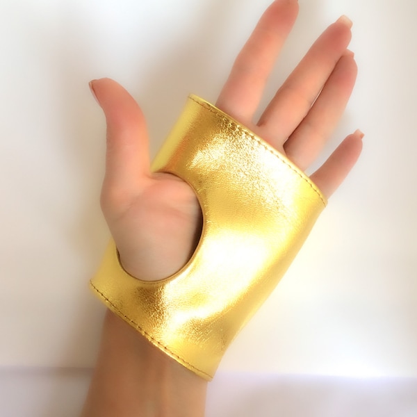 Fingerlose Lederhandschuhe Gold Partyhandschuhe