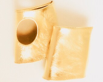 Leather gloves gold/bronze/silver color, Fingerless mittens Unisex