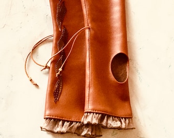 Long leather fingerless gloves for women