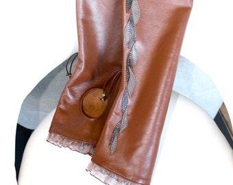 Arm sleeves Long leather fingerless gloves for women with an image, Women's gift