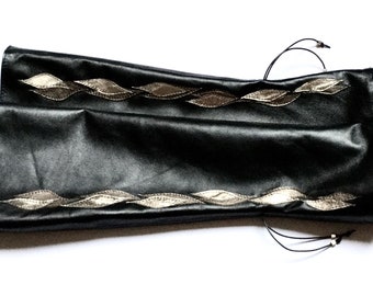 Long Arm sleeves fingerless gloves Genuine Italian leather, Various colors 13 in / 33 cm length