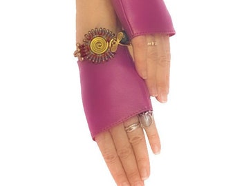 Leather fingerless gloves for women, Dance Party gloves, High quality Italian leather
