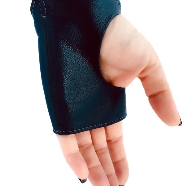 Lederhandschuhe fingerlos für Damen, schwarze Leder Stulpen