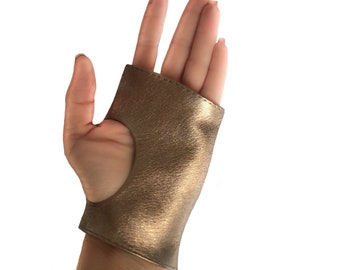 Leather fingerless gloves mens or womens, disco gloves