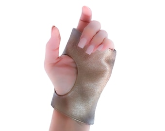 Silver leather gloves fingerless for women or men