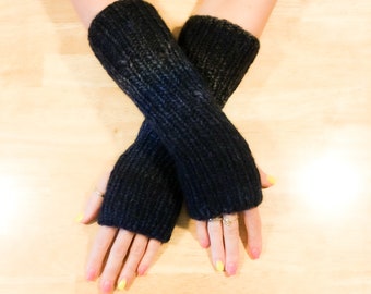 Long alpaca mittens for women, Wool knitted gloves fingerless, Merino wrist warmers fingerless Mitaines