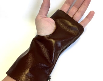 Brown leather fingerless gloves Unisex gloves for women or men High quality leather