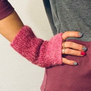 Alpaca knitted fingerless gloves for women pink wool arm warmers fingerless mitts Fingers knitted gloves