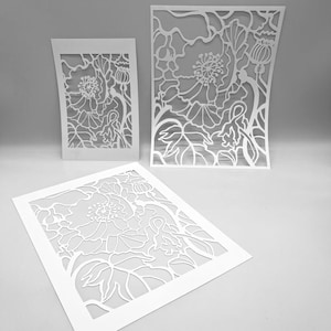 POCHOIR | Champs de pavot | Technique mixte par Susan DuFresne | Idéal pour l'impression sur plaque de gel, la pâte polymère, la peinture et la pâte texturée