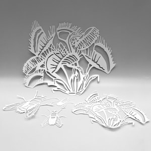 MASQUE | Pièges à mouches et mouches Venus | Technique mixte | Idéal pour l'impression sur plaque de gel, la pâte polymère, la peinture et la pâte texturée