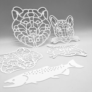 MASKER | Vier Fanged Fury Forest Faces en een vis | Gemengde media | Ideaal voor het printen van gelplaten, polymeerklei, verf en textuurpasta