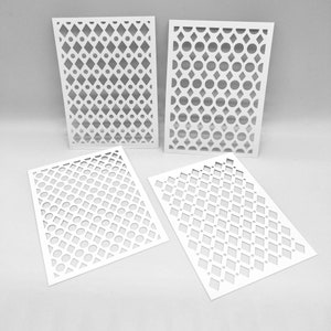 ESTÊNCEIS | Conjunto de quatro diamantes e pontos | Mídia mista | Ideal para impressão em placa de gel, argila de polímero, pasta de tinta e textura