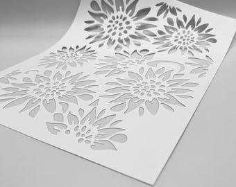 Sunflower Stencil | Mixed Media Art, Gel Printing (9x12")