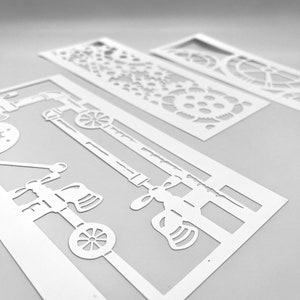 STENCILS / Steampunk Strips / Mixed Media de Christy Hartman / Ideal para impresión de placas de gel, arcilla polimérica, pintura y pasta de textura