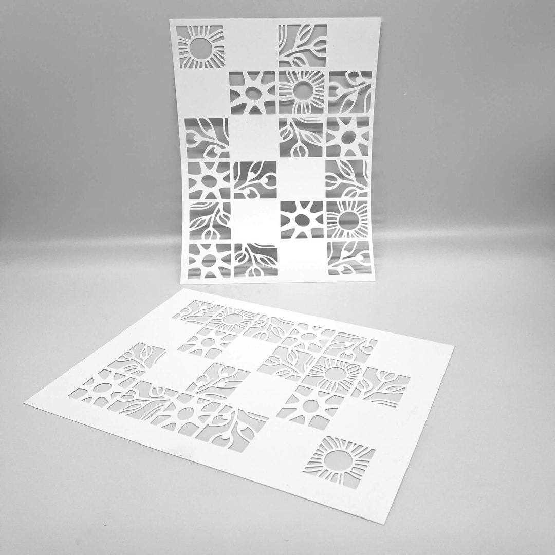 Tile Grid Mask Floral Trellis Stencil | Texture Paste, Gel Printing (8x10 or 9x12) - Etsy