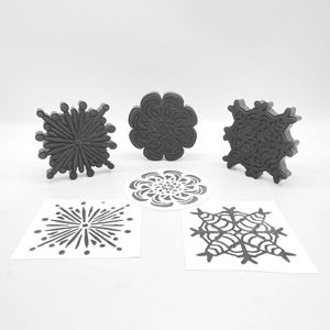 SCHAUMSTOFFSTEMPEL | Schneeflocken Kaleidoskope | Mischtechnik von Eddie Reyes | Künstler-Werkzeuge