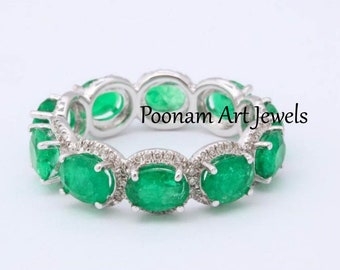 Emerald Ring: Rose Cut Diamond Pave, 925 Sterling Silver, Victorian Jewelry