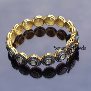Polki Bangle Natural Rose Cut Diamond Polki Pave Diamond Bangle Solid 925 Sterling Silver Victorian Silver Bangle Jewelry