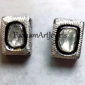 Polki Earring Natural Uncut Diamond Polki Stud Earring Solid 925 Sterling Silver Victorian Pave Diamond Earring Jewelry