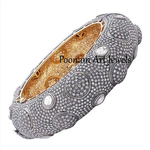 Natural Rose Cut Diamond And Uncut Diamond Polki Bangle Jewelry Solid 925 Sterling Silver Victorian Bangle Jewelry PoonamArtJewels