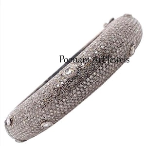 Natural Rose Cut Diamond Uncut Diamond Polki Bangle Solid 925k Sterling Silver Victorian Bangle Jewelry PoonamArtJewels